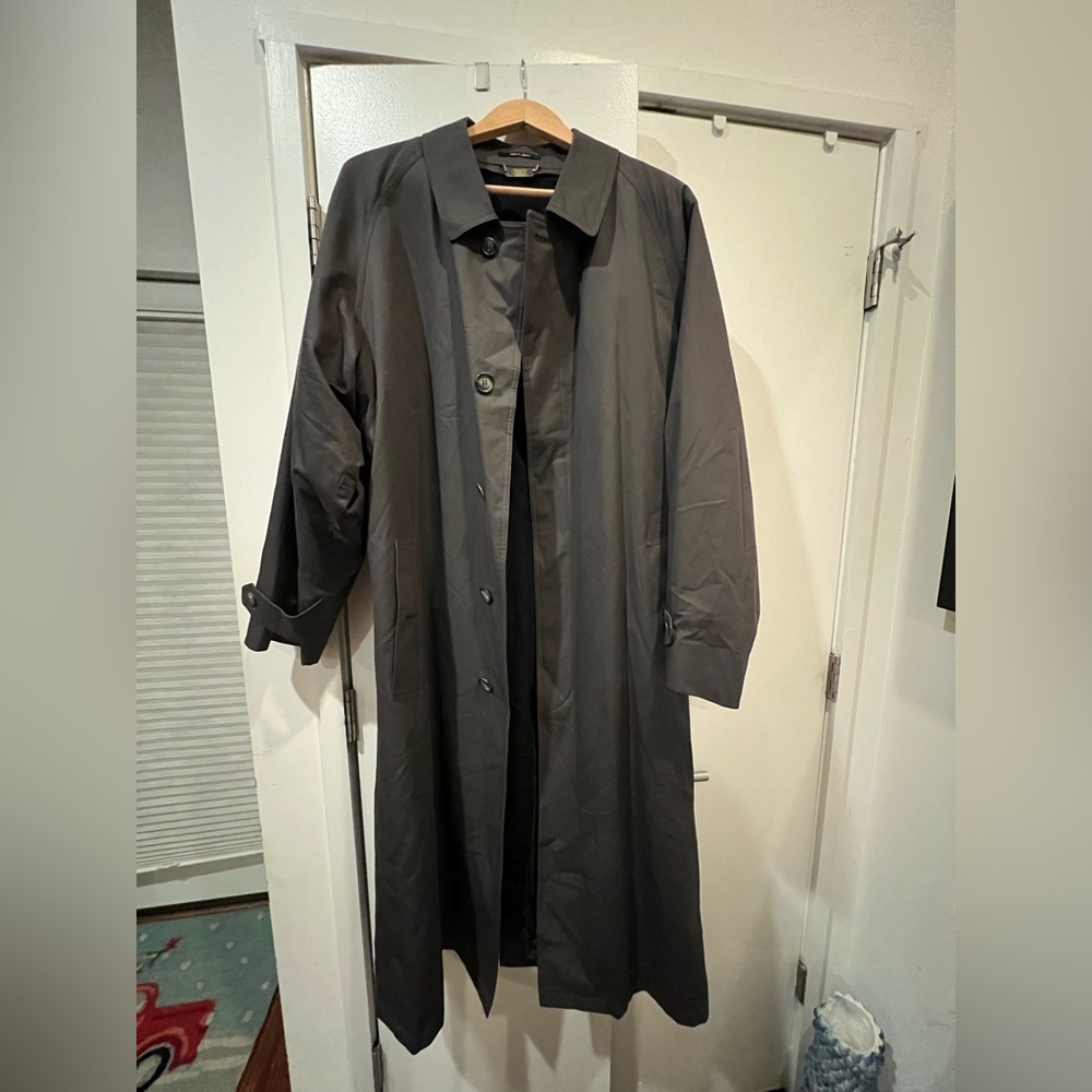 Sanyo Excellent Men's Large Overcoat Trench Coat Gray with Blue/Black liner